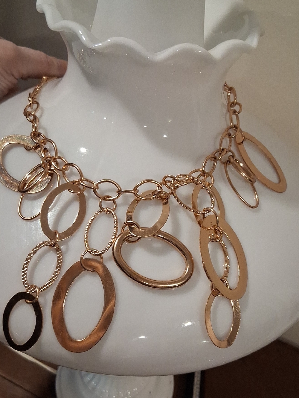 Rose Gold Oval Charm Dangle Necklace